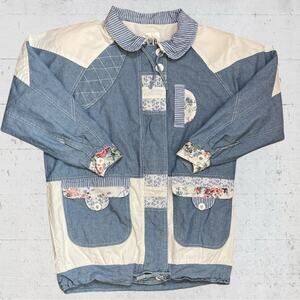 VTG Pao Originals Floral Chambray Patchwork Zip Jacket Size M Cottagecore
